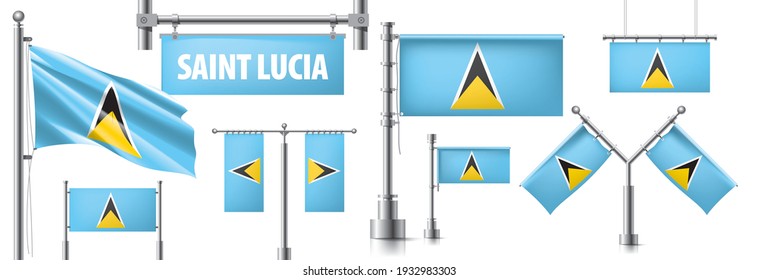 Conjunto de vectores de la bandera nacional de Santa Lucía en varios diseños creativos