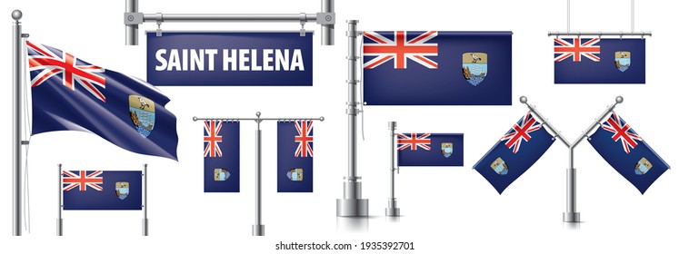 Conjunto de vectores de la bandera nacional de Santa Elena en varios diseños creativos