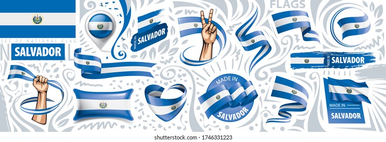 Vector set of the national flag of Salvador in various creative designs