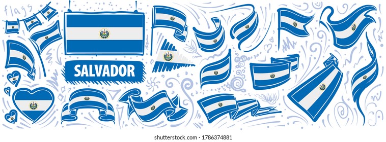 Conjunto de vectores de la bandera nacional de Salvador en varios diseños creativos