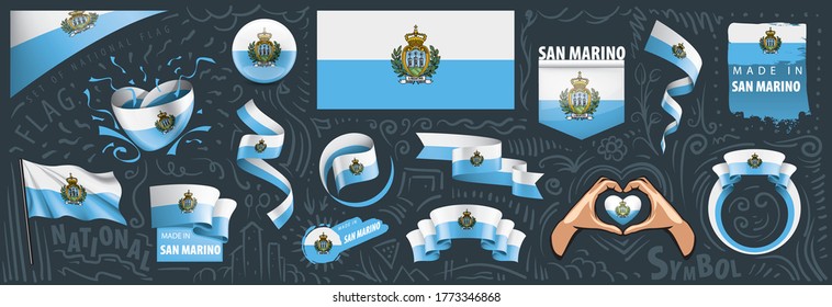 Vector set of the national flag of San Marino in various creative designs