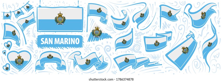 Vector set of the national flag of San Marino in various creative designs