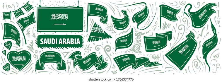 Vector set of the national flag of Saudi Arabia in various creative designs
