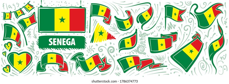 Vector set of the national flag of Senegal in various creative designs