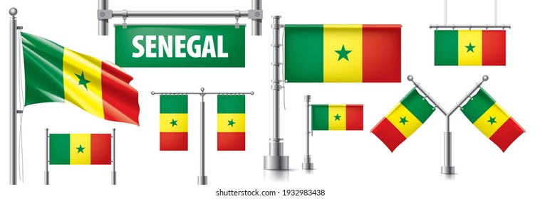 Vector set of the national flag of Senegal in various creative designs