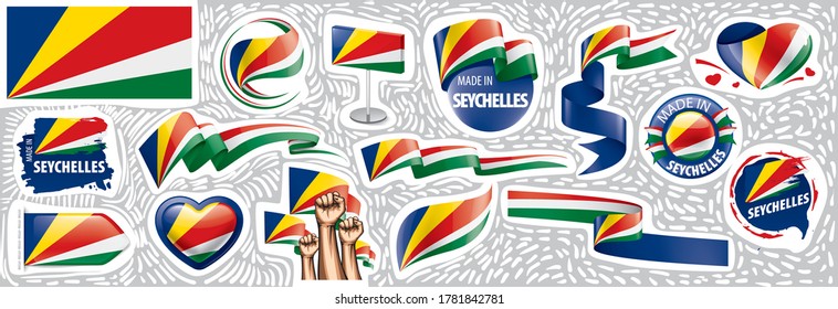 Vector set of the national flag of Seychelles in various creative designs