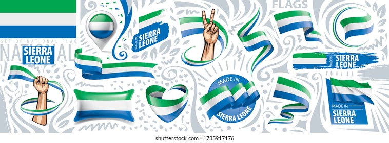 Vector set of the national flag of Sierra Leone in various creative designs