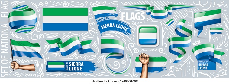 Vektorset der Nationalflagge von Sierra Leone in verschiedenen kreativen Designs