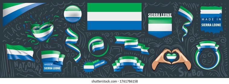 Vector set of the national flag of Sierra Leone in various creative designs