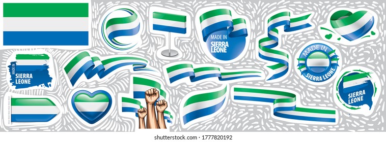 Vector set of the national flag of Sierra Leone in various creative designs