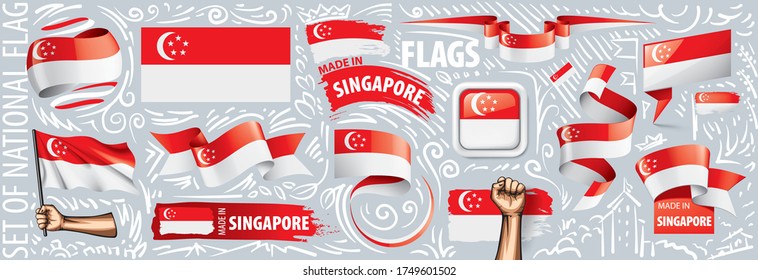 Vector set of the national flag of Singapore in various creative designs