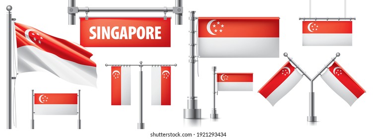 Vector set of the national flag of Singapore in various creative designs