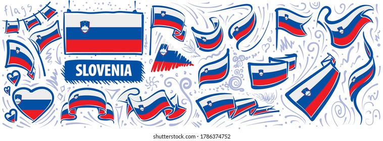 Vector set of the national flag of Slovenia in various creative designs