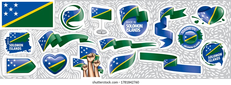 Vector set of the national flag of Solomon Islands in various creative designs