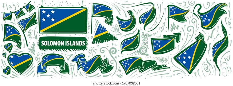 Conjunto de vectores de la bandera nacional de las Islas Salomón en varios diseños creativos