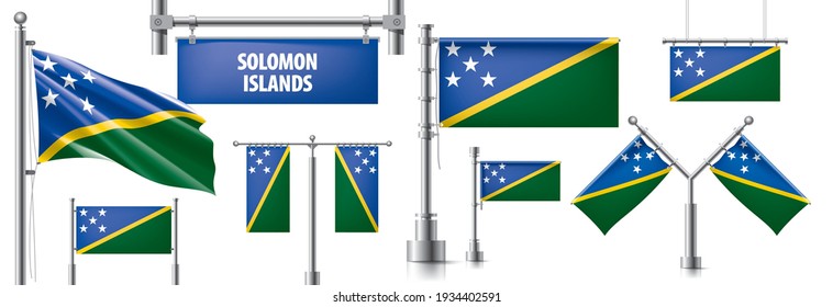 Vector set of the national flag of Solomon Islands in various creative designs