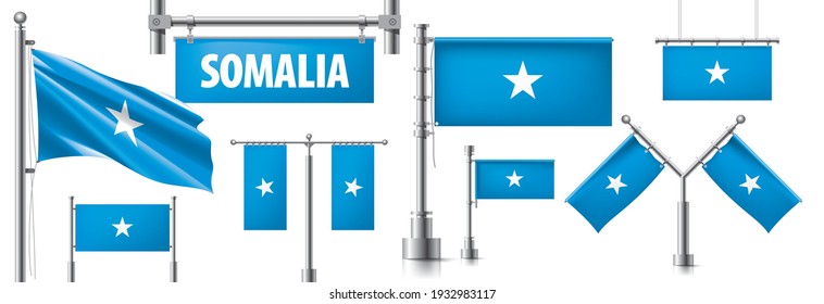 Conjunto de vectores de la bandera nacional de Somalia en varios diseños creativos