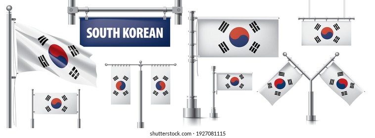 Conjunto de vectores de la bandera nacional de Corea del Sur en varios diseños creativos