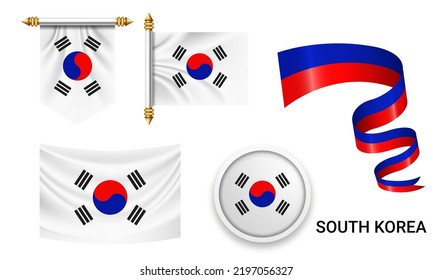 Conjunto de vectores de la bandera nacional de Corea del Sur en varios diseños creativos