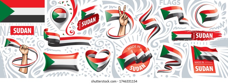 Vector set of the national flag of Sudan in various creative designs