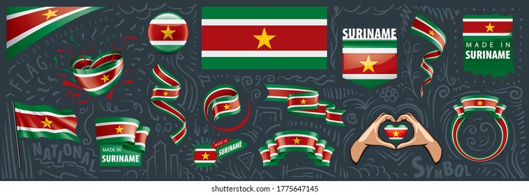 Vector set of the national flag of Suriname in various creative designs