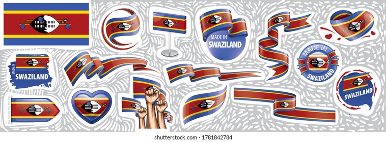 Vector set of the national flag of Swaziland in various creative designs