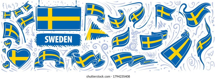 Vektorset der schwedischen Flagge in verschiedenen kreativen Designs