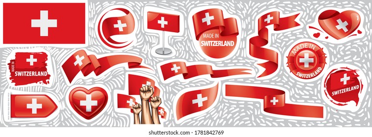 Vektorset der Nationalflagge der Schweiz in verschiedenen kreativen Designs