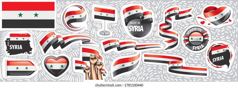Vektorset der Nationalflagge Syriens in verschiedenen kreativen Designs
