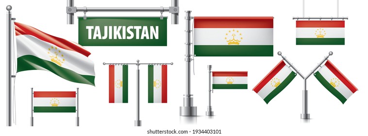 Vector set of the national flag of Tajikistan in various creative designs