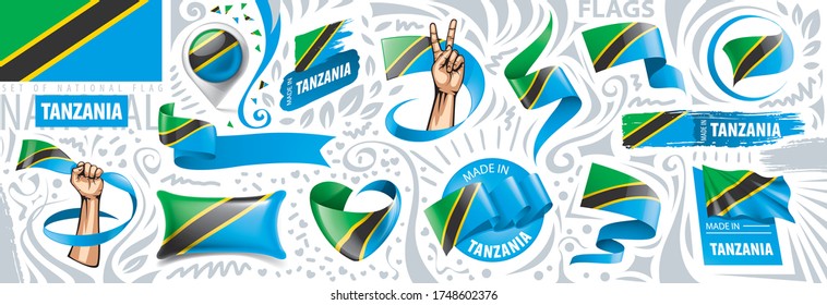 Vector set of the national flag of Tanzania in various creative designs