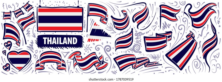 Vector set of the national flag of Thailand in various creative designs
