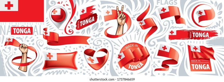 Conjunto de vectores de la bandera nacional de Tonga en varios diseños creativos