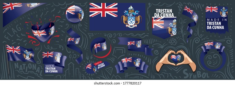 Vector set of the national flag of Tristan da Cunha in various creative designs