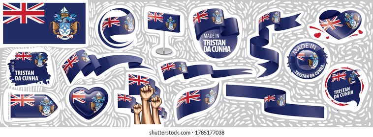 Conjunto de vectores de la bandera nacional de Tristán da Cunha en varios diseños creativos