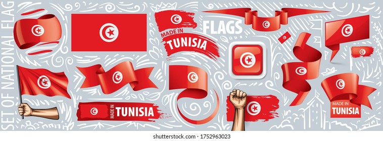 Vector set of the national flag of Tunisia in various creative designs