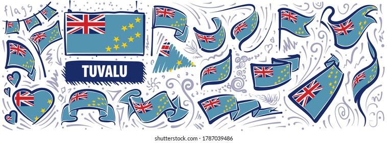 Vector set of the national flag of Tuvalu in various creative designs