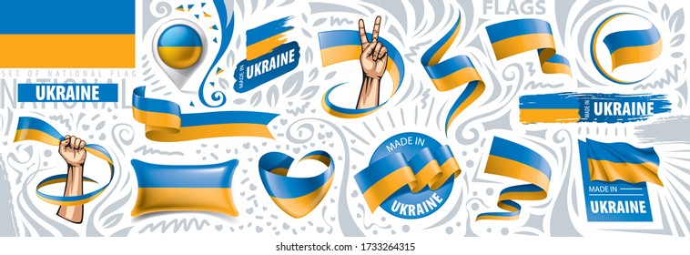 Vector set of the national flag of Ukraine in various creative designs