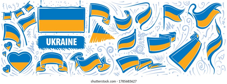 Vector set of the national flag of Ukraine in various creative designs