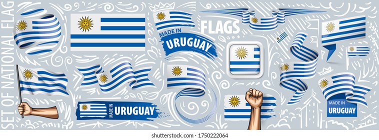 Juego de vectores de la bandera nacional de Uruguay en varios diseños creativos