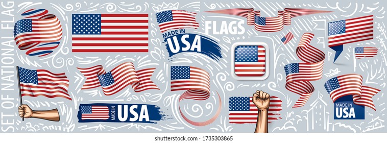 Vector set of the national flag of USA in various creative designs