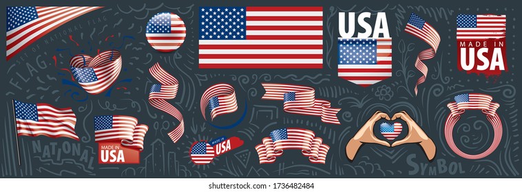 Vector set of the national flag of USA in various creative designs