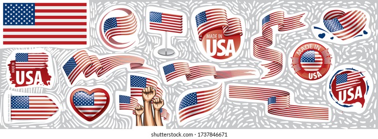 Vector set of the national flag of USA in various creative designs