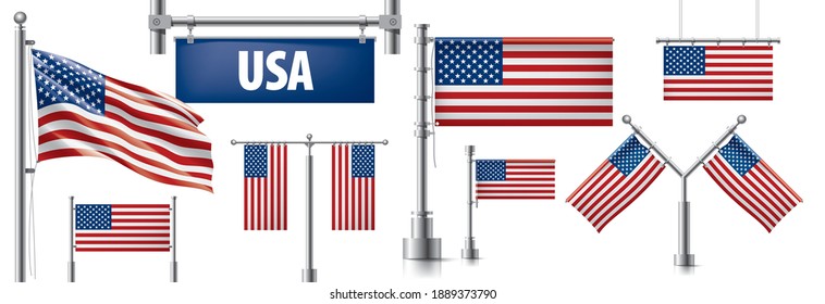 Vector set of the national flag of USA in various creative designs