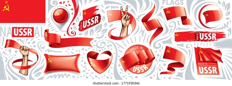 Vector set of the national flag of USSR in various creative designs