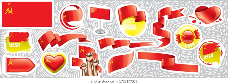 Vector set of the national flag of USSR in various creative designs