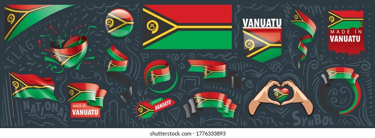 Conjunto de vectores de la bandera nacional de Vanuatu en varios diseños creativos