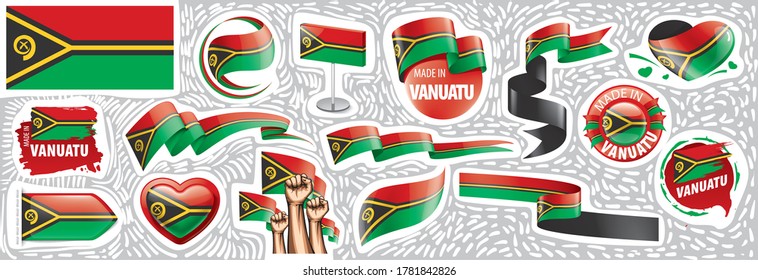 Conjunto de vectores de la bandera nacional de Vanuatu en varios diseños creativos