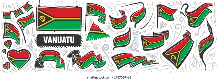 Conjunto de vectores de la bandera nacional de Vanuatu en varios diseños creativos