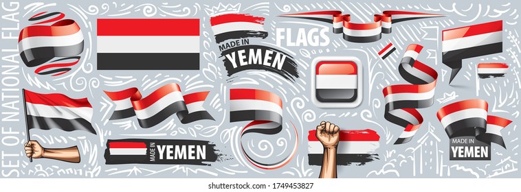 Vector set of the national flag of Yemen in various creative designs